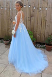 sky blue long prom dresses for teens tulle graduation party dresses mp802