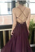spaghetti straps grape backless prom dress cross back long evening dress