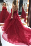 spaghetti straps organza long burgundy prom gown backless party dresses mp808