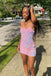 spaghetti straps pink sequins short homecoming dress sparkly mini boydcon party dress
