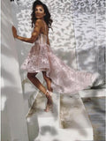 spaghetti straps hi low asymmetry lace homecoming dress