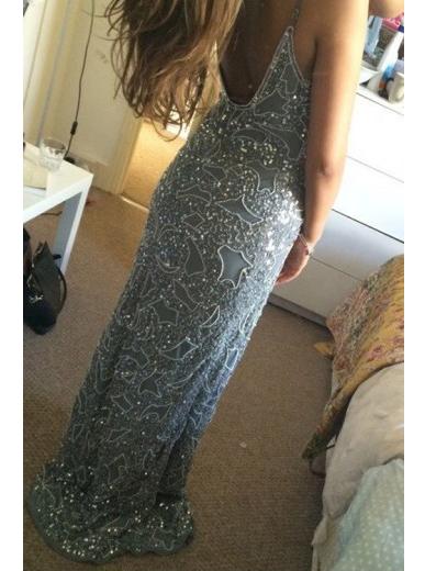 spaghetti straps long beading mermaid backless prom dresses