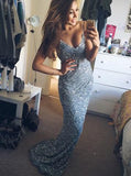 spaghetti straps long beading mermaid backless prom dresses