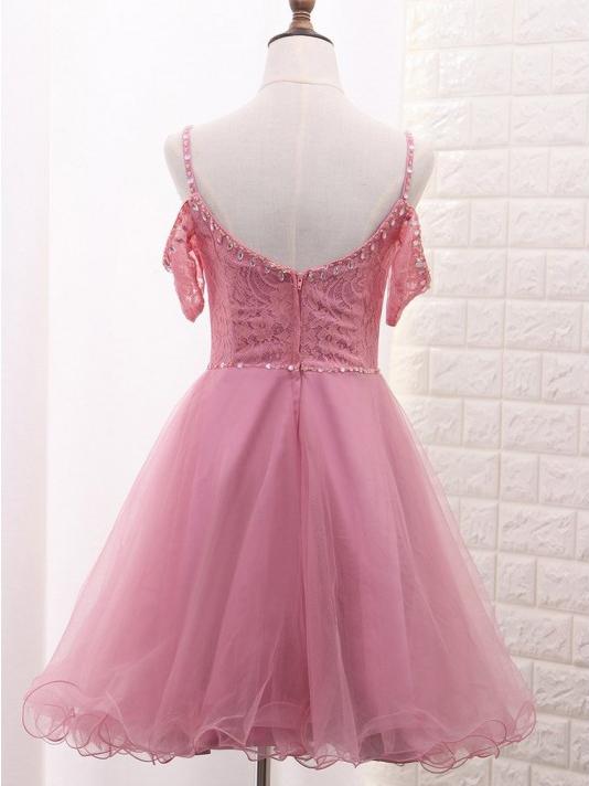 spaghetti straps tulle lace a line drop shoulder homecoming dresses gm283