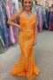 Sparkle Orange Sequined Mermaid Long Prom Dresses, Long Evening Gown GP388