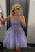 sparkly lavender short homecoming dress sleeveless lace applique party dress with tie back