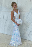 Sparkly Mermaid V-Neck Long Prom Dresses, Formal Dresses With Sequins GP500