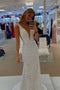 Sparkly Mermaid White V Neck Prom Dresses, Sequin Long Evening Gown GP210