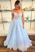 sparkly off the shoulder light blue long prom dresses a line graduation gown