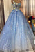sparkly blue prom dress a line sequin formal gown with 3d appliques