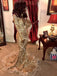 sparkly long sleeves gold prom dress mermaid sequins evening dress