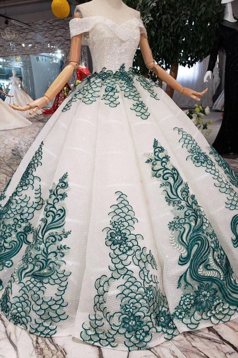 off the shoulder sparkly quinceanera gown beads sequins appliques prom dress