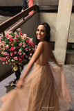 sparkly long prom dress spaghetti v neck backless sequin evening gown