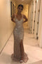 Sparkly Long Prom Dress Sequined Sheath/Column V-neck Evening Dress with Slit GP31