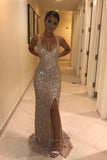 sheath sparkle sequined prom dress long evening gown with split
