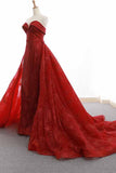Sparkly Sequins Red Sweetheart Sheath Formal Gown Overskirt Pageant Dresses MP313