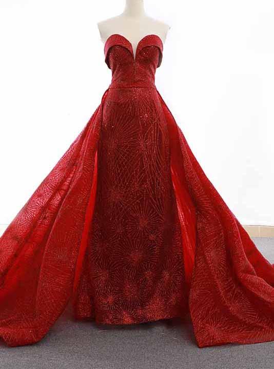 sparkly sequins red sweetheart sheath formal gown overskirt pageant dresses