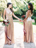 sparkly spaghetti straps cowl cross back rose gold sequin bridesmaid dresses