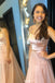 sparkly spaghetti two piece skin pink prom dress with beading