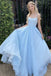 sparkly sky blue tulle sequin long prom dress elegant long formal dress