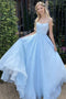 Sparkly Sky Blue Tulle Sequin Long Prom Dress, Elegant Long Formal Dress GP378