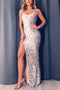 Square Neck Sequined Slit Maxi Evening Dress, Long Prom Dresses GP147