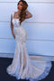 Square Neck Mermaid Lace Wedding Dress With Sweep Train PW226