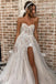 elegant strapless high split tulle beach wedding dress with sparkle applique