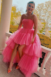 strapless pink high low graduation dresses layered tulle sweet 16 gown