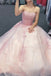 elegant strapless pink sweet 16 dress lace tulle long prom dress