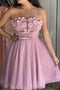Strapless Tulle Homecoming Dresses With Handmade Flowers, GM423