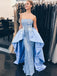 strapless lace blue mermaid prom dress with detachable train