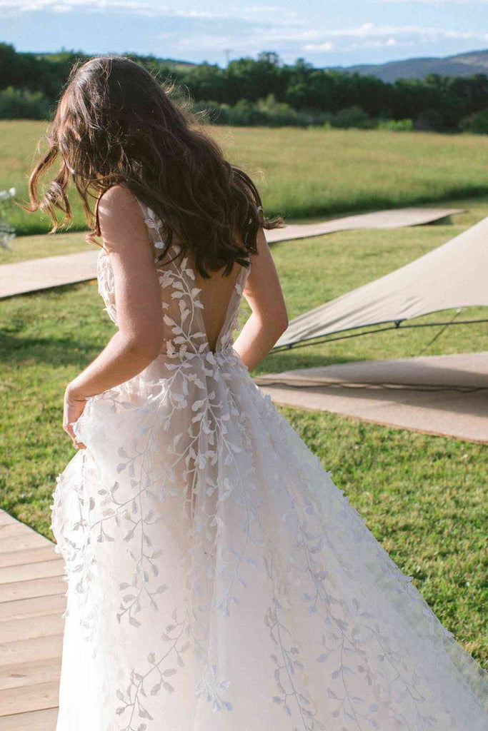 stunning a line beach wedding dress lace appliqued boho bridal gown