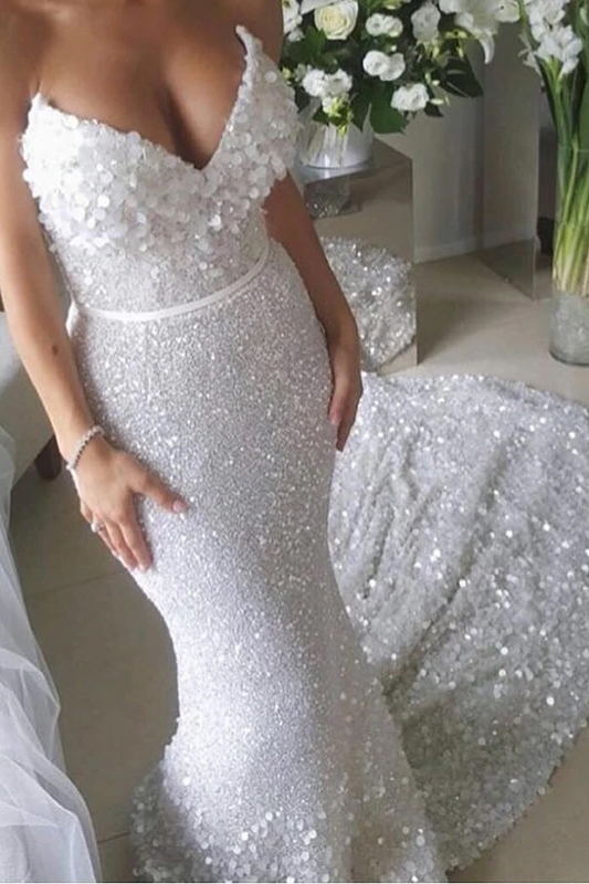 stunning sequined wedding dresses sparkly mermaid bridal gowns