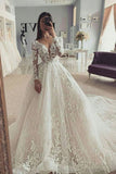 Stunning V-Neck Long Sleeves Wedding Dresses With Sequin Lace Appliques PW515