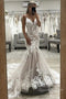 Stunning V Neck Mermaid Lace Tulle Long Wedding Dress, Beach Wedding Dress PW526