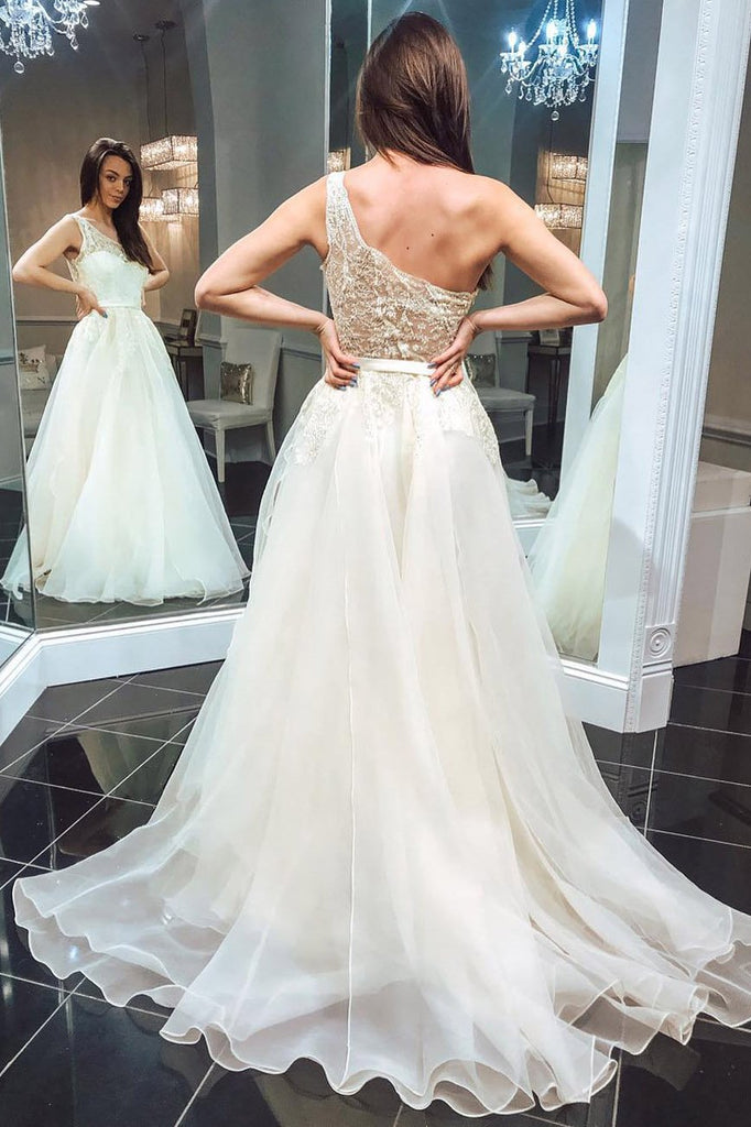 stunning beading ivory tulle one shoulder prom formal dress