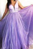 Stunning Lilac Prom Dress V-neck Beaded Tulle Long Formal Gown MP755
