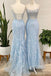 stylish mermaid lace blue prom dresses spaghetti straps evening gowns
