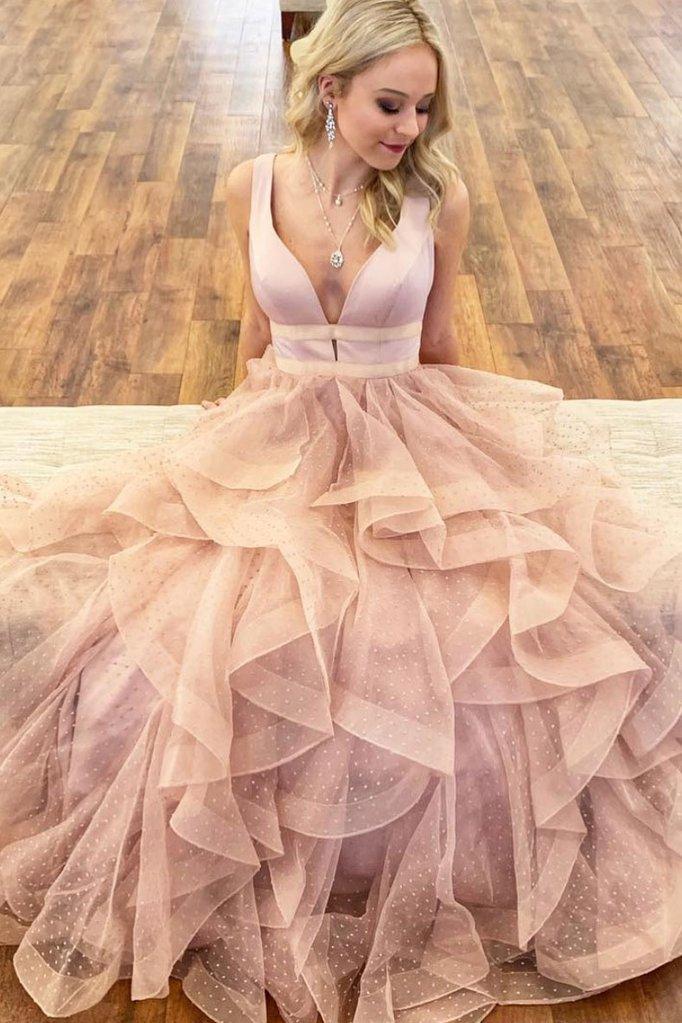 sweet 16 dress layered polka dot tulle long prom dresses