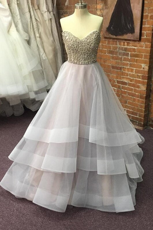 Sweetheart A-line Long Prom Dress With Beaded, Beautiful Evening Dresses, GP207