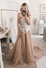 sweetheart champagne tulle long wedding dress with lace appliques