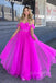sweetheart hot pink off the shoulder tulle long prom dress with beaded