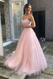 sweetheart lace top tulle pink long prom dress pink formal gown