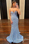 Sweetheart Mermaid Light Blue Sequin Long Prom Dress Sleeveless Formal Dress GP438