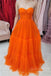 sweetheart orange tulle long prom dresses seeveless simple evening dress