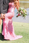 Sequin Sweetheart Pink Mermaid Prom Dress, Slit Long Evening Gown GP243