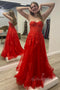 Sweetheart Red Tulle Long Prom Dress With Lace Appliques, Long Formal Dress GP484