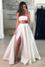ivory strapless two piece floor length prom dress with split