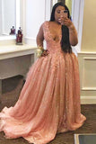 Sparkly Ball Gown Long Sleeve Plus Size Prom Dress With Appliques MP1210